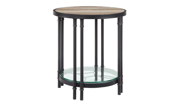 24" Sandy Black And Oak Manufactured Wood And Metal Round End Table With Shelf 486414 By Homeroots