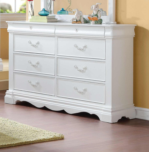 56" White Solid Wood Vintage Style Eight Drawer Double Dresser 486517 By Homeroots