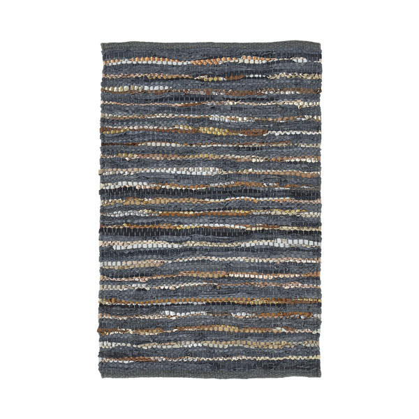 2' X 3' Steel Blue Striped Handmade Leather Area Rug 486623 By Homeroots