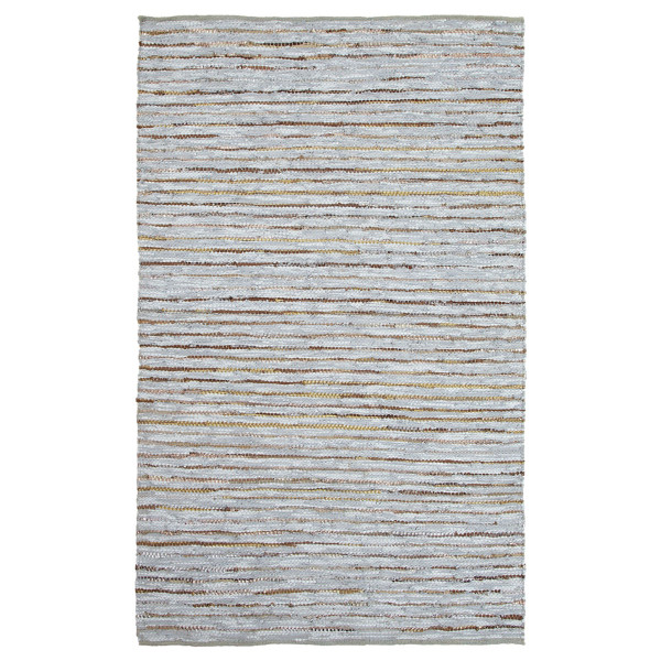 5' X 8' Smoked Grey Striped Handmade Leather Area Rug 486632 By Homeroots