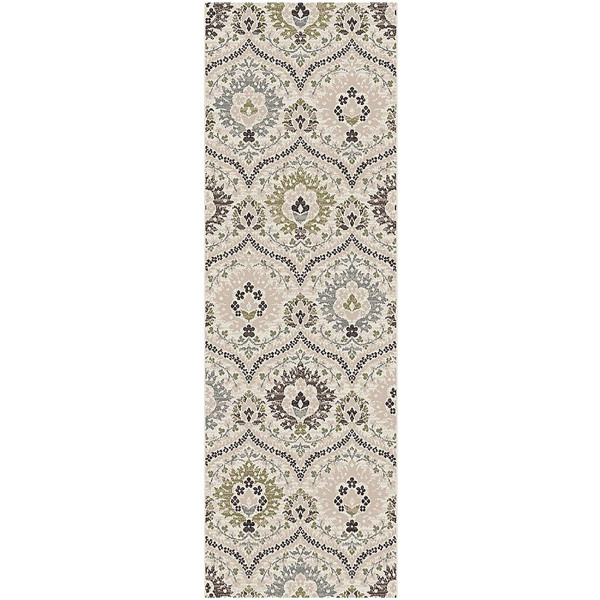10' Beige Ivory And Brown Floral Stain Resistant Runner Rug 486673 By Homeroots