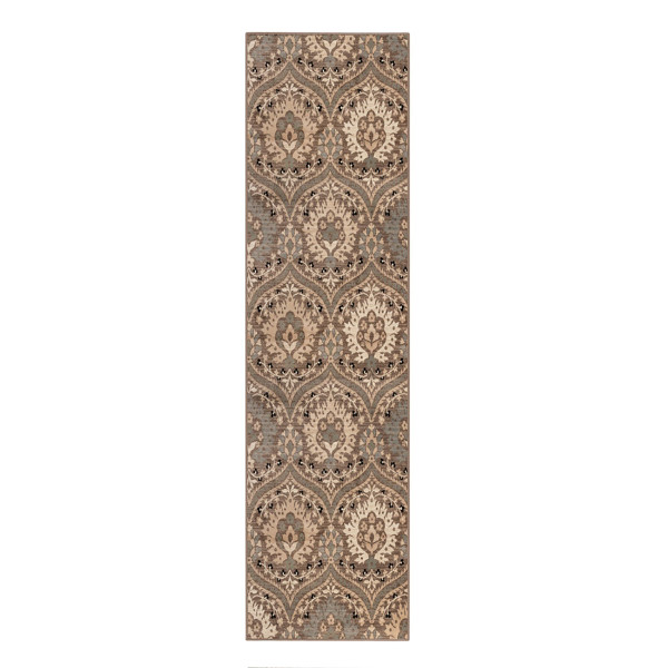 12' Runner Ivory Beige And Light Blue Floral Stain Resistant Runner Rug 486679 By Homeroots