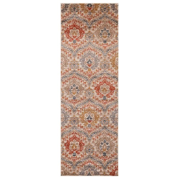 8' Ivory Orange And Gray Floral Stain Resistant Runner Rug 486683 By Homeroots