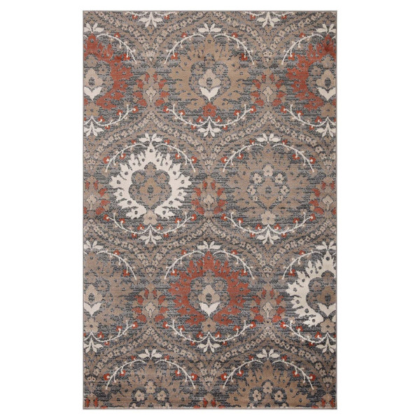 7' X 9' Rust Floral Stain Resistant Area Rug 486716 By Homeroots