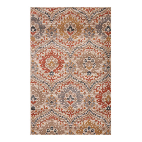 8' X 10' Ivory Orange And Gray Floral Stain Resistant Area Rug 486721 By Homeroots