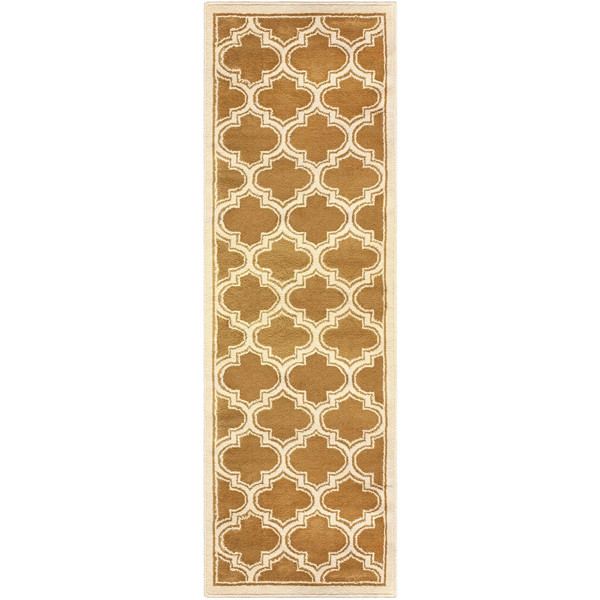 8' Apricot Brown Geometric Stain Resistant Runner Rug 486737 By Homeroots