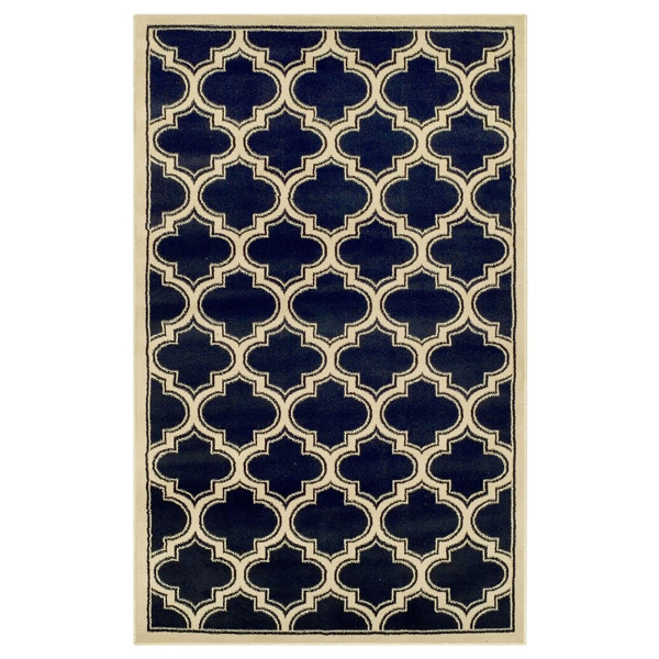 8' X 10' Dark Blue And Cream Geometric Stain Resistant Area Rug 486746 By Homeroots