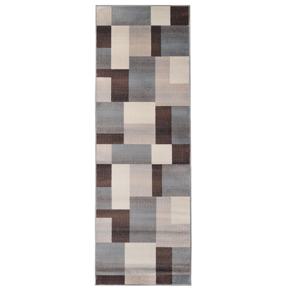 12' Grey-Brown Patchwork Stain Resistant Runner Rug 486832 By Homeroots