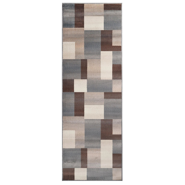 12' Grey Patchwork Stain Resistant Runner Rug 486833 By Homeroots