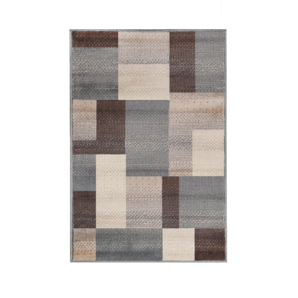 2' X 3' Grey Patchwork Power Loom Stain Resistant Area Rug 486839 By Homeroots