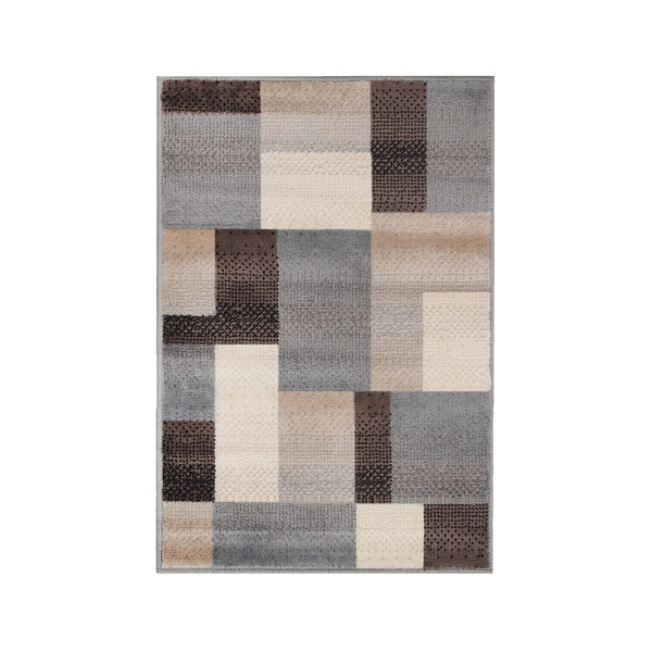 2' X 3' Grey-Brown Patchwork Power Loom Stain Resistant Area Rug 486841 By Homeroots