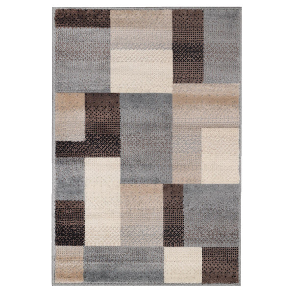 5' X 8' Grey-Brown Patchwork Power Loom Stain Resistant Area Rug 486851 By Homeroots
