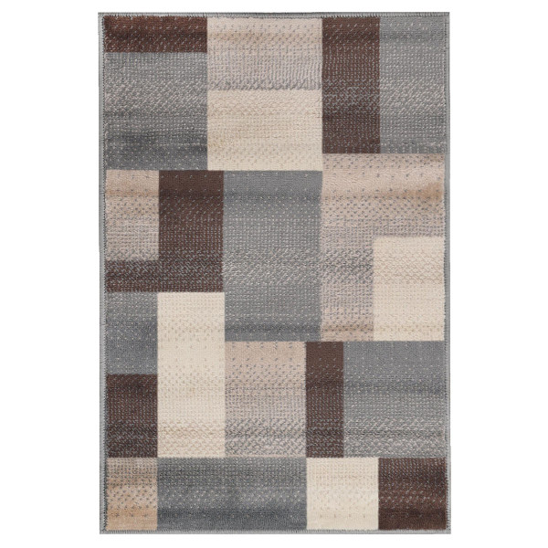 7' X 9' Grey Patchwork Power Loom Stain Resistant Area Rug 486857 By Homeroots