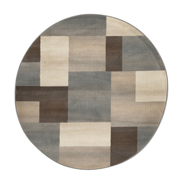 8' Round Grey Round Patchwork Power Loom Stain Resistant Area Rug 486858 By Homeroots
