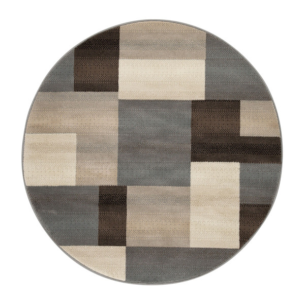 8' Round Grey-Brown Round Patchwork Power Loom Stain Resistant Area Rug 486859 By Homeroots
