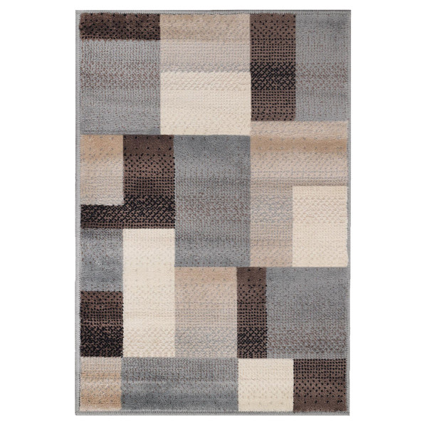 8' X 10' Grey-Brown Patchwork Power Loom Stain Resistant Area Rug 486861 By Homeroots