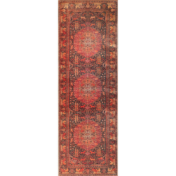 7' Brown Medallion Stain Resistant Runner Rug 486873 By Homeroots