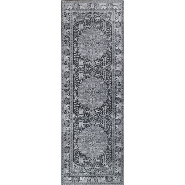 7' Brown Medallion Stain Resistant Runner Rug 486874 By Homeroots