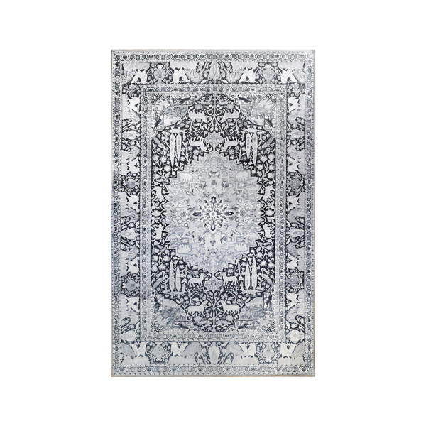 7' X 9' Charcoal Medallion Stain Resistant Area Rug 486886 By Homeroots