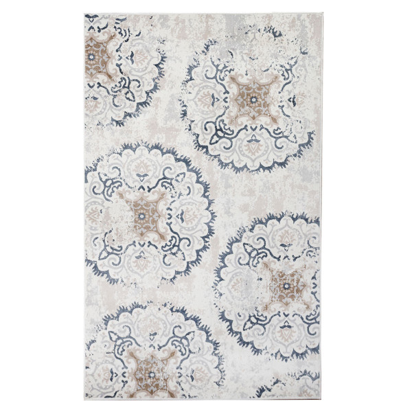 8' X 10' Ivory Geometric Medallion Stain Resistant Area Rug 486899 By Homeroots