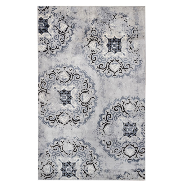 8' X 10' Silver And Gray Geometric Medallion Stain Resistant Area Rug 486900 By Homeroots