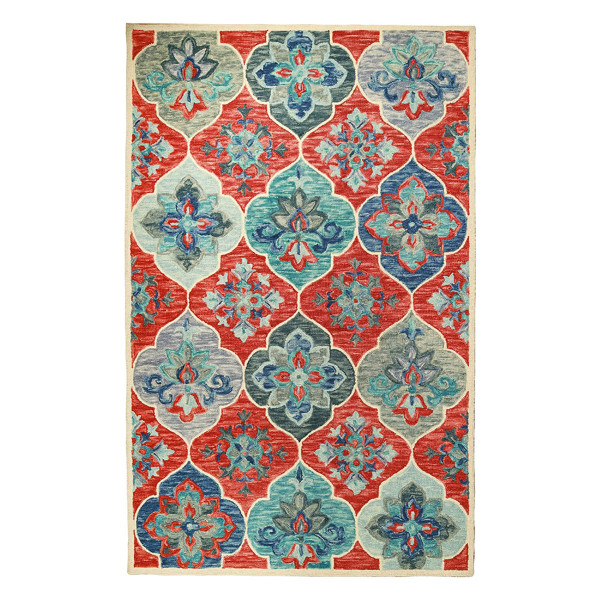 5' X 8' Blue And Rust Wool Geometric Tufted Stain Resistant Area Rug 486905 By Homeroots