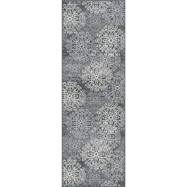 8' Slate And Gray Medallion Power Loom Stain Resistant Runner Rug 486916 By Homeroots