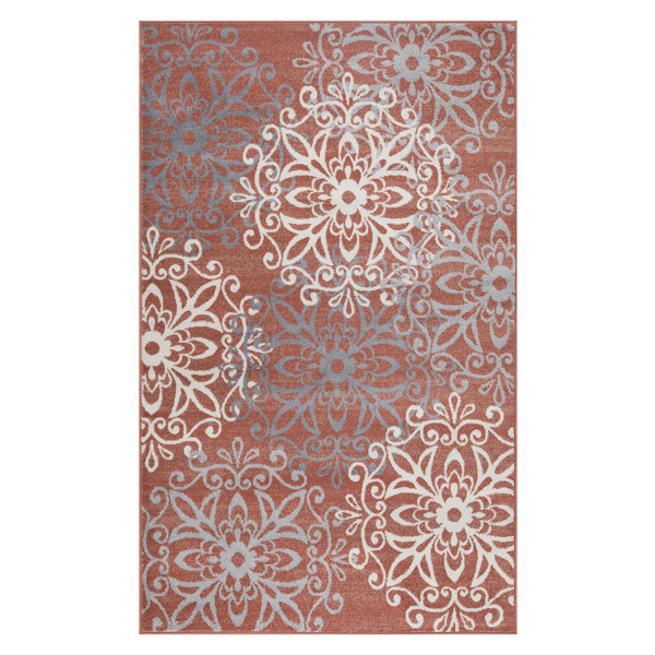 4' X 6' Ginger And Gray Medallion Power Loom Stain Resistant Area Rug 486927 By Homeroots