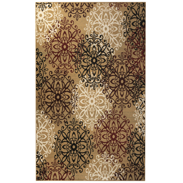 8' X 10' Gold And Gray Medallion Power Loom Stain Resistant Area Rug 486945 By Homeroots