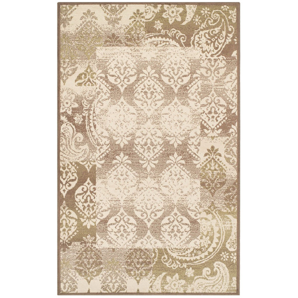 4' X 6' Brown Damask Power Loom Distressed Stain Resistant Area Rug 486968 By Homeroots