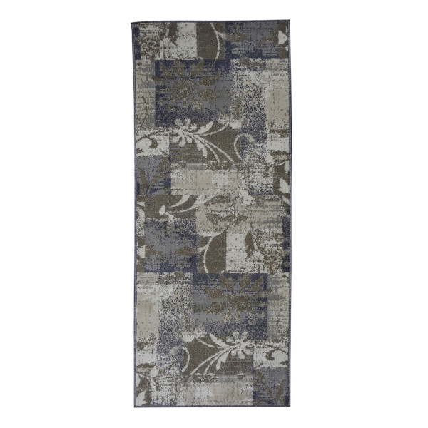 8' Ivory Gray And Olive Floral Power Loom Distressed Stain Resistant Runner Rug 486988 By Homeroots