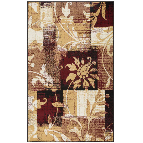 8' X 10' Burgundy And Beige Floral Power Loom Distressed Stain Resistant Area Rug 487007 By Homeroots