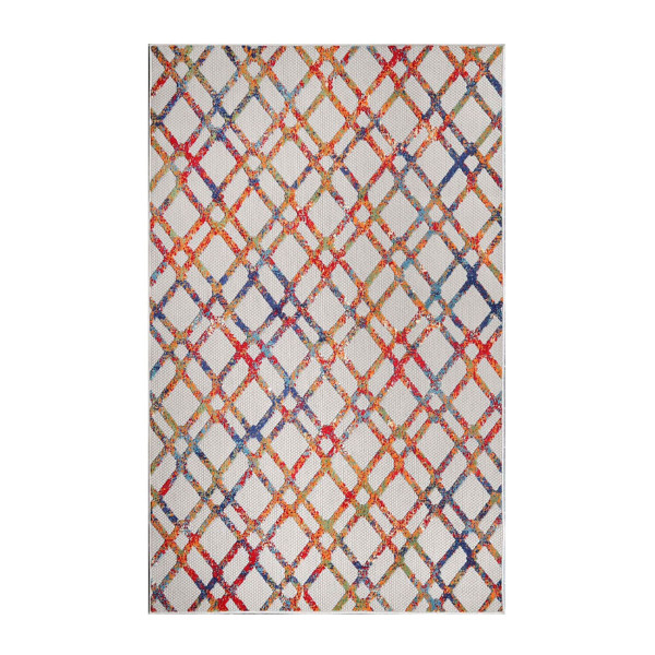 5' X 7' Cream Geometric Stain Resistant Non Skid Indoor Outdoor Area Rug 487013 By Homeroots