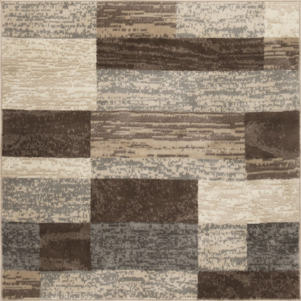 8' Square Slate Square Patchwork Power Loom Stain Resistant Area Rug 487116 By Homeroots