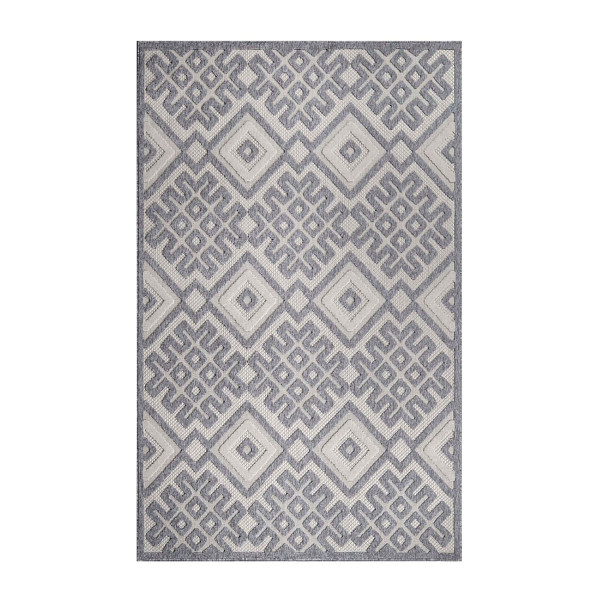7' X 9' Cream Geometric Stain Resistant Non Skid Indoor Outdoor Area Rug 487139 By Homeroots
