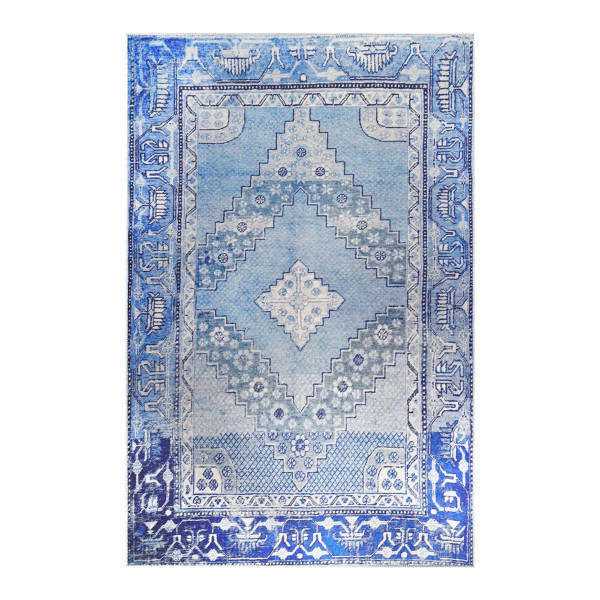 4' X 6' Shades Of Blue Geometric Power Loom Distressed Stain Resistant Non Skid Area Rug 487145 By Homeroots