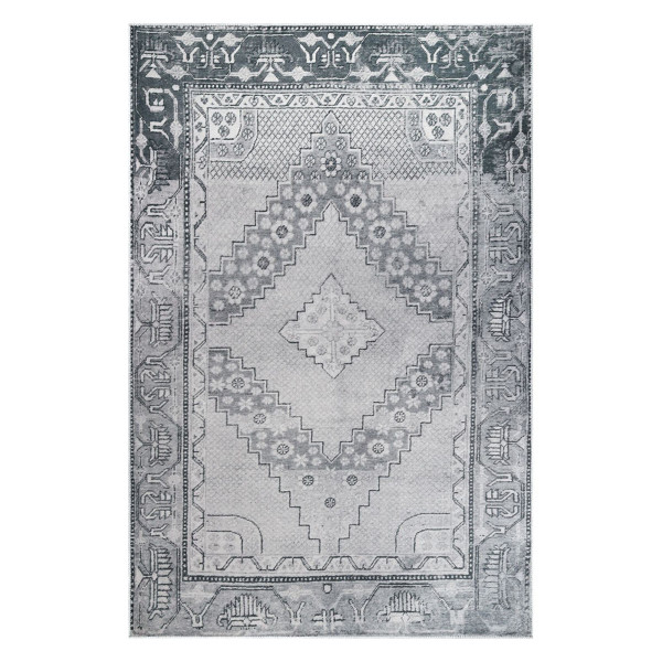 5' X 8' Light Gray Geometric Power Loom Distressed Stain Resistant Non Skid Area Rug 487152 By Homeroots