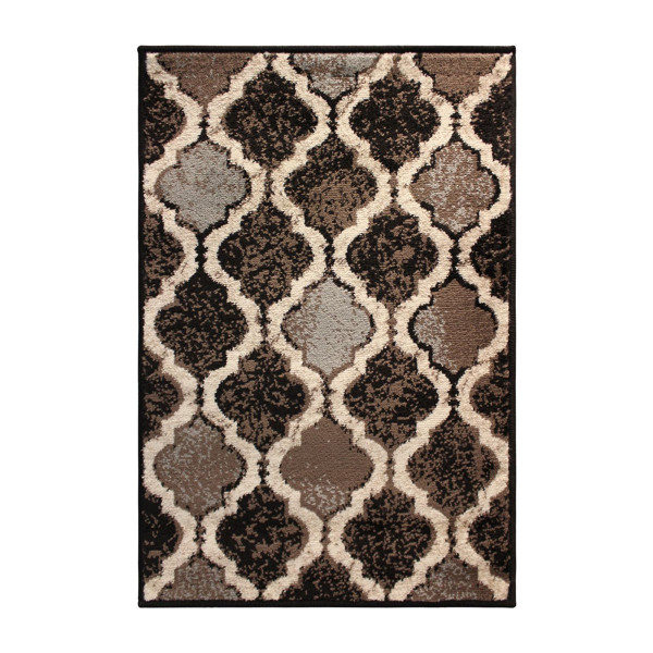 2' X 3' Chocolate Quatrefoil Power Loom Distressed Stain Resistant Area Rug 487178 By Homeroots