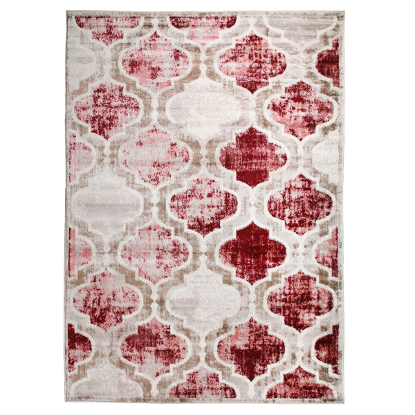 2' X 3' Garnet Quatrefoil Power Loom Distressed Stain Resistant Area Rug 487181 By Homeroots