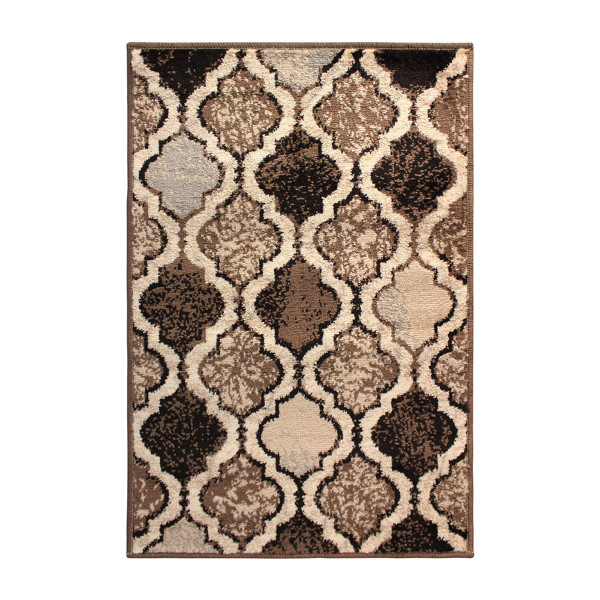 2' X 3' Ivory Quatrefoil Power Loom Distressed Stain Resistant Area Rug 487183 By Homeroots