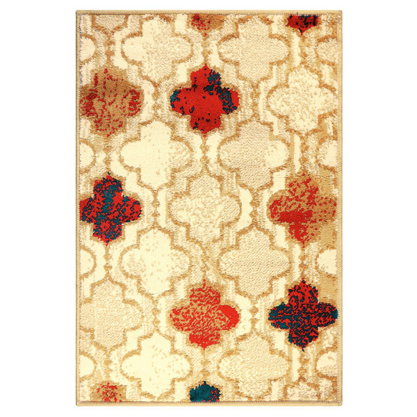 4' X 6' Beige Quatrefoil Power Loom Distressed Stain Resistant Area Rug 487188 By Homeroots