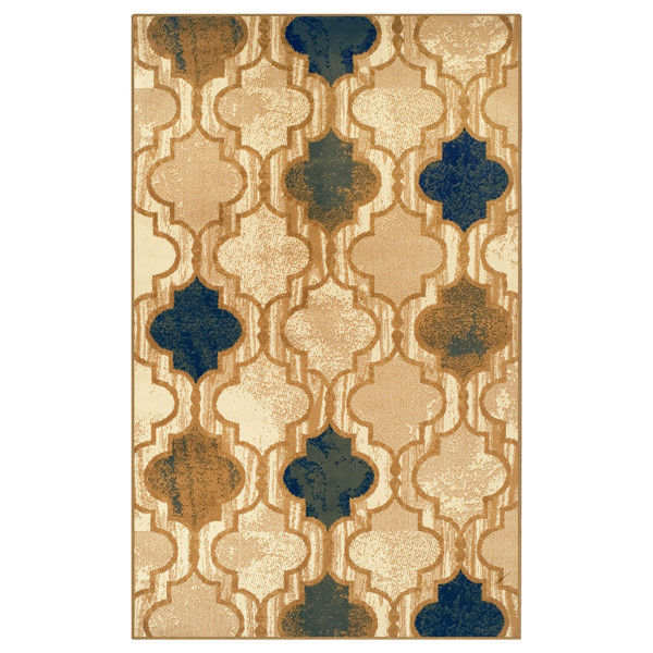4' X 6' Cream Quatrefoil Power Loom Distressed Stain Resistant Area Rug 487193 By Homeroots