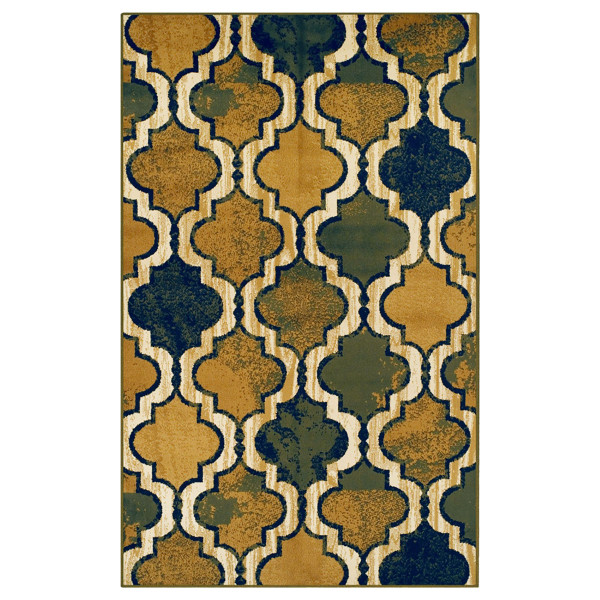 4' X 6' Green Quatrefoil Power Loom Distressed Stain Resistant Area Rug 487195 By Homeroots