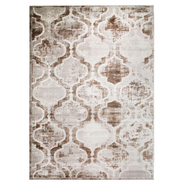 4' X 6' Hazelnut Quatrefoil Power Loom Distressed Stain Resistant Area Rug 487197 By Homeroots