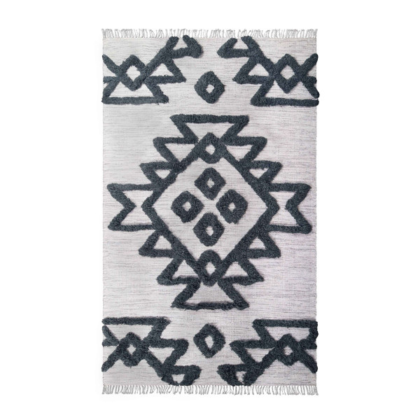 4' X 6' Ivory And Charcoal Wool Geometric Flatweave Handmade Stain Resistant Area Rug With Fringe 487292 By Homeroots