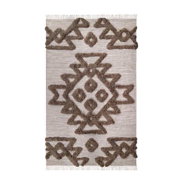 5' X 8' Sand And Taupe Wool Geometric Flatweave Handmade Stain Resistant Area Rug With Fringe 487297 By Homeroots