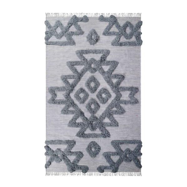 8' X 10' Silver And Grey Wool Geometric Power Loom Stain Resistant Area Rug With Fringe 487302 By Homeroots