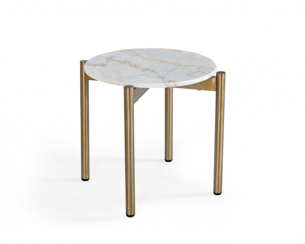 22" Gold And White Marble Round End Table 487348 By Homeroots
