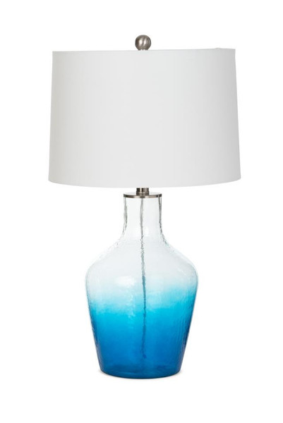 Set Of Two 27" Shades Of Aqua Blue And White Glass Table Lamps With White Shade 488351 By Homeroots