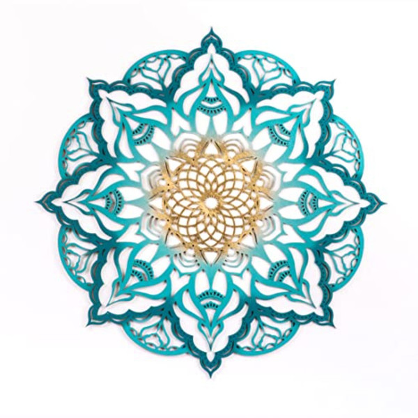 Turquoise And Gold Solid Wood Geometric Mandala Wall Decor 488410 By Homeroots